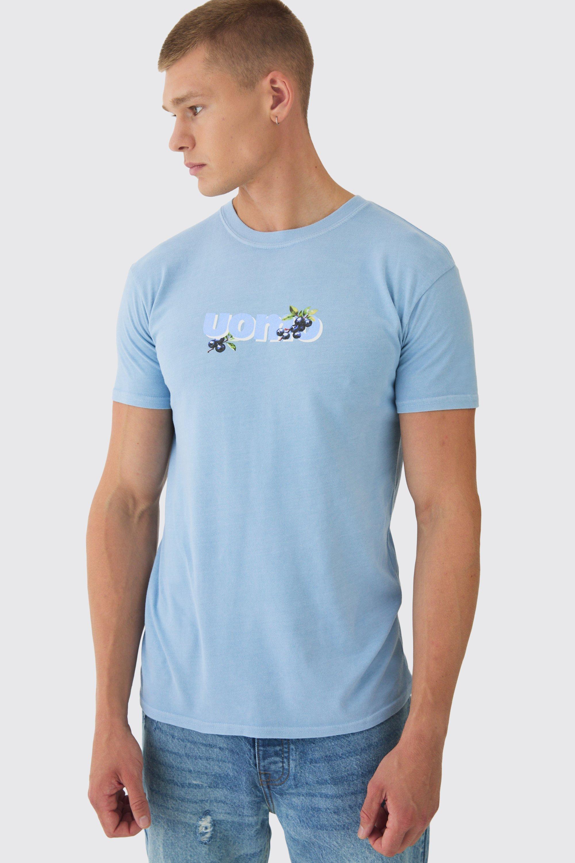 Slim Uomo Berry Back Print Wash T-Shirt | boohooMAN USA Product Image