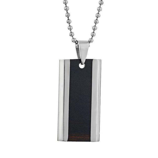 LYNX Stainless Steel Wood & Dog Tag Necklace - Men, Mens Brown Product Image