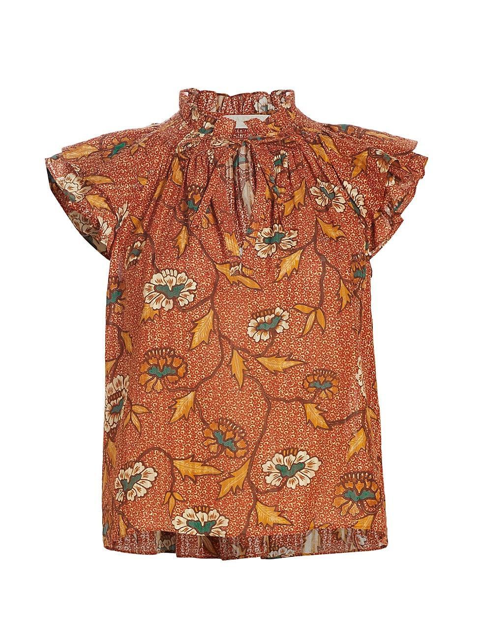 Womens Annie Floral Flutter-Sleeve Top Product Image