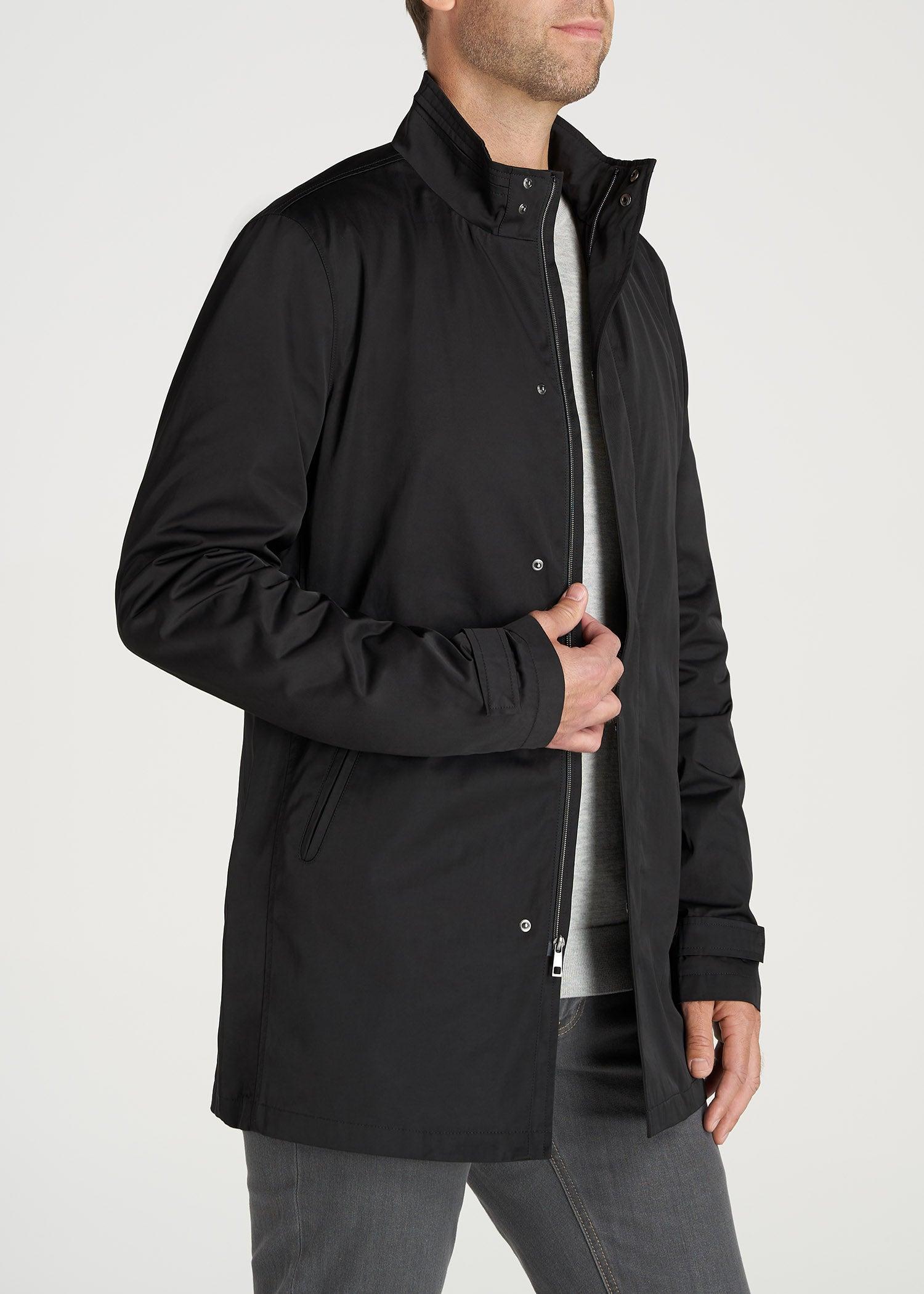 Zip Trench Coat for Tall Men in Black Male Product Image