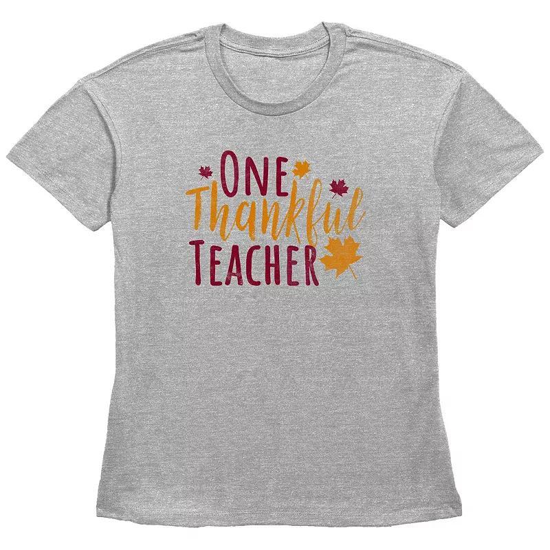 Womens One Thankful Teacher Graphic Tee Grey Gray Product Image