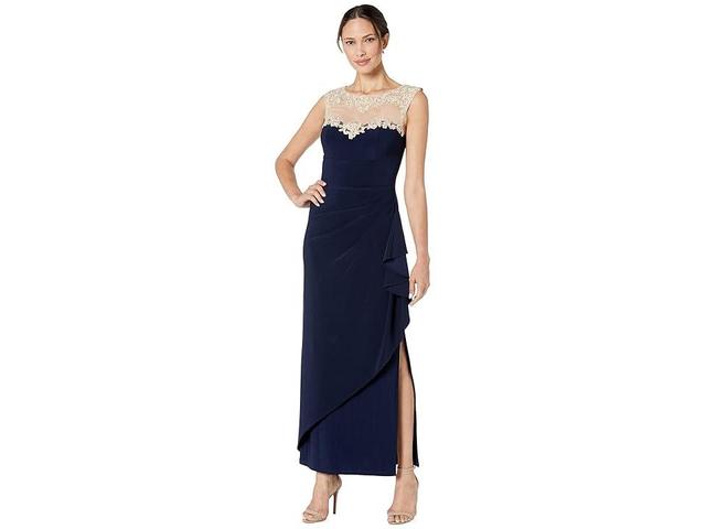 Alex Evenings Petite Long Sleeveless Dress with Sweetheart Neckline (Navy/Nude) Women's Dress Product Image