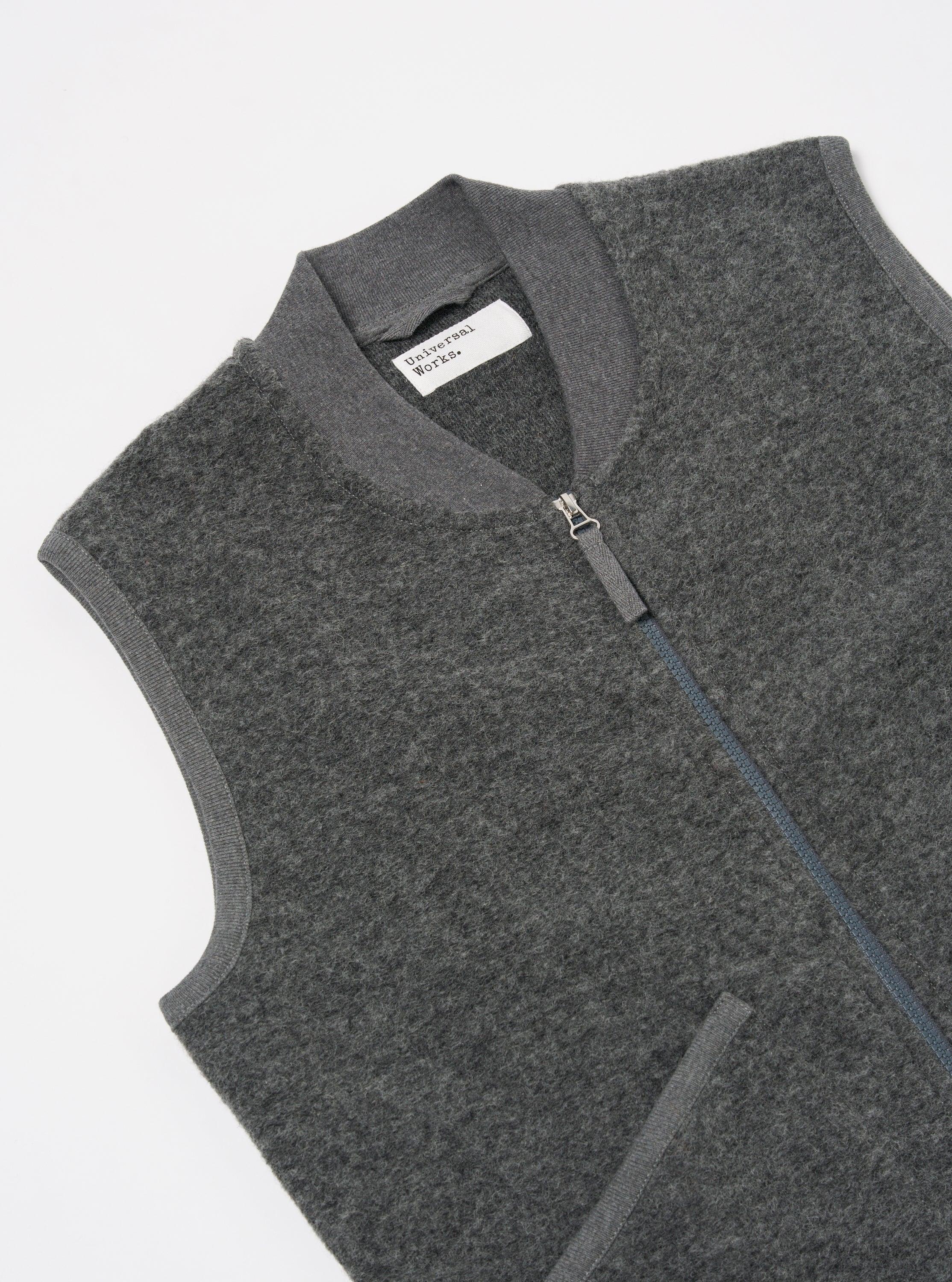 Universal Works Zip Waistcoat in Grey Marl Wool Fleece Product Image