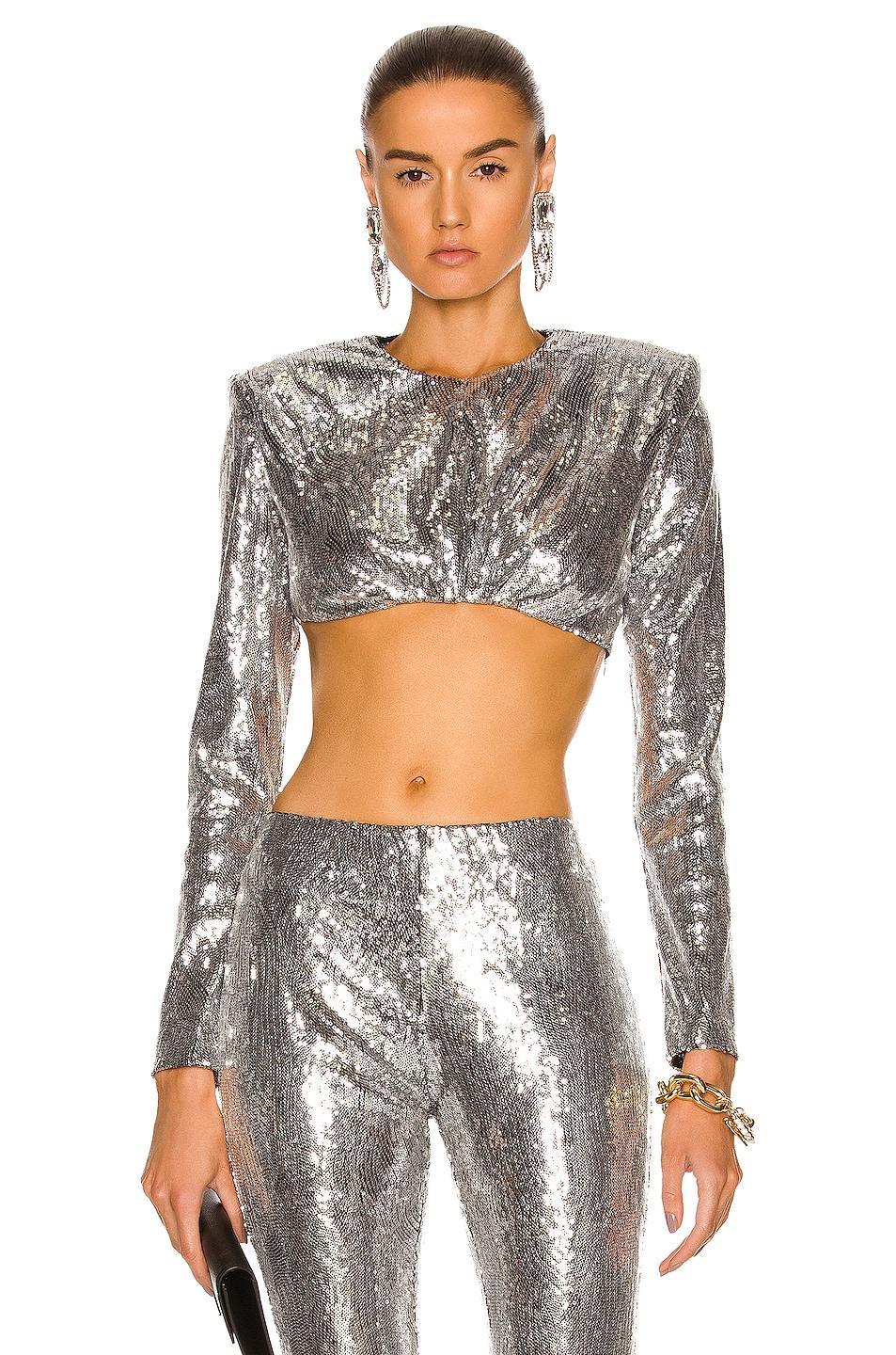 Daniele Carlotta Sequin Crop Top Metallic Silver. (also in ). Product Image