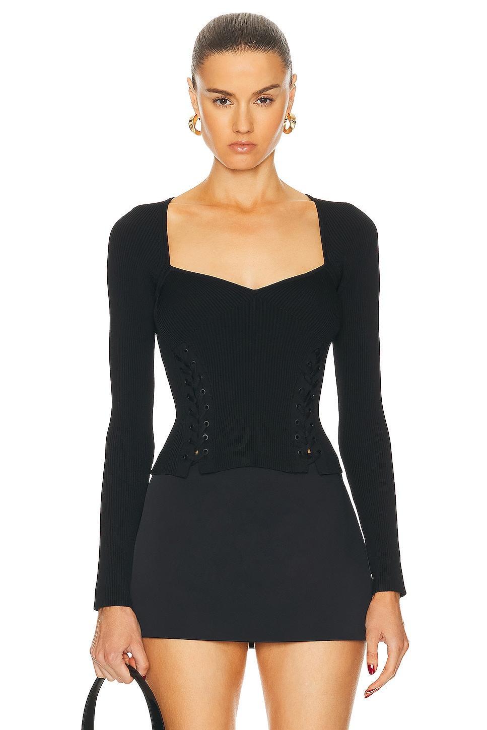 SIMKHAI Daphane Long Sleeve Lace Up Top Black. (also in S). product image