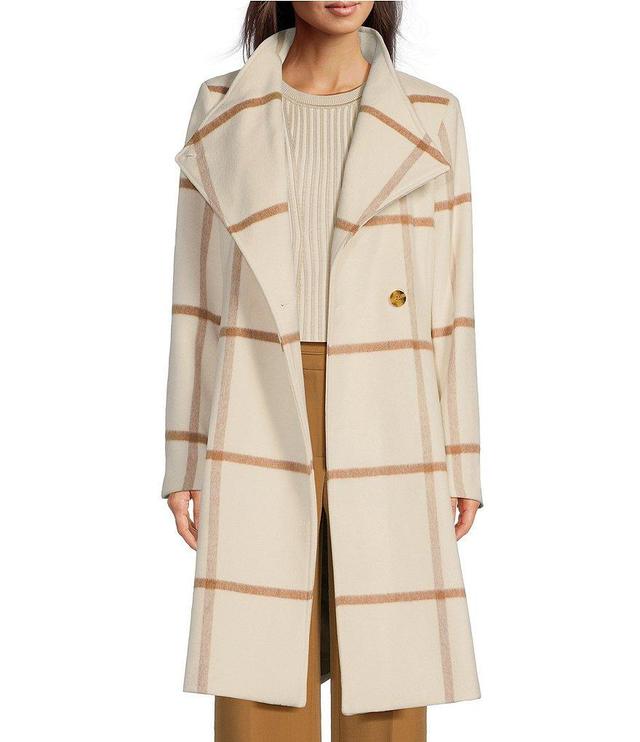 DKNY by Donna Karan Asymmetrical Button Front Single Breasted Plaid Wool Blend Coat Product Image