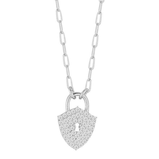 Sunkissed Sterling Sterling Silver Cubic Zirconia Shield Padlock Necklace, Womens Product Image