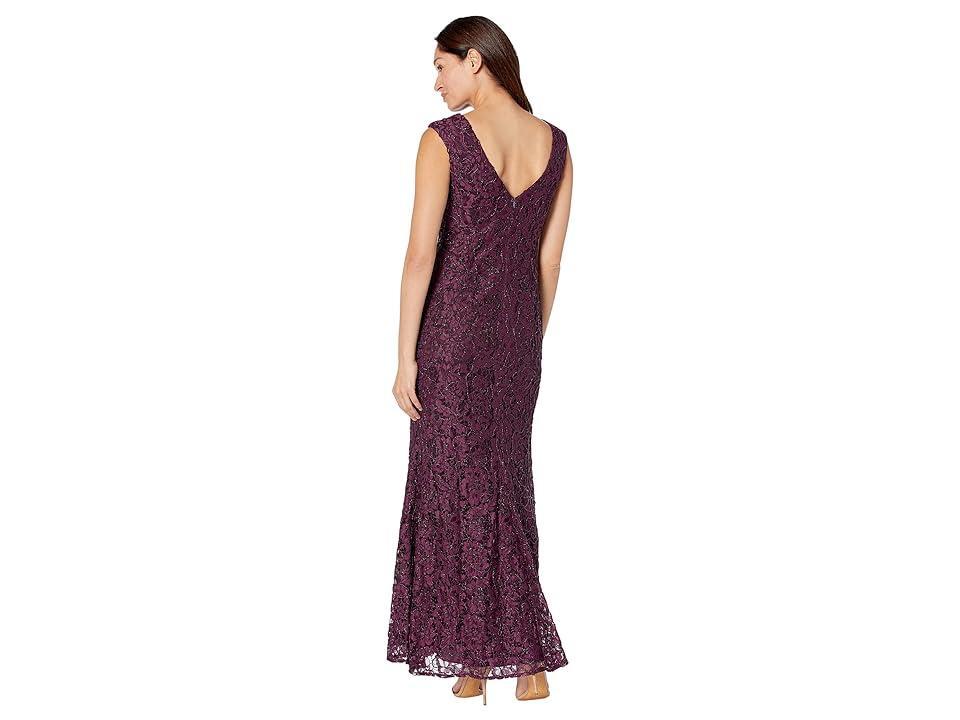 Vince Camuto Embroidered Sequin Lace Cap Sleeve Gown (Plum) Women's Clothing Product Image