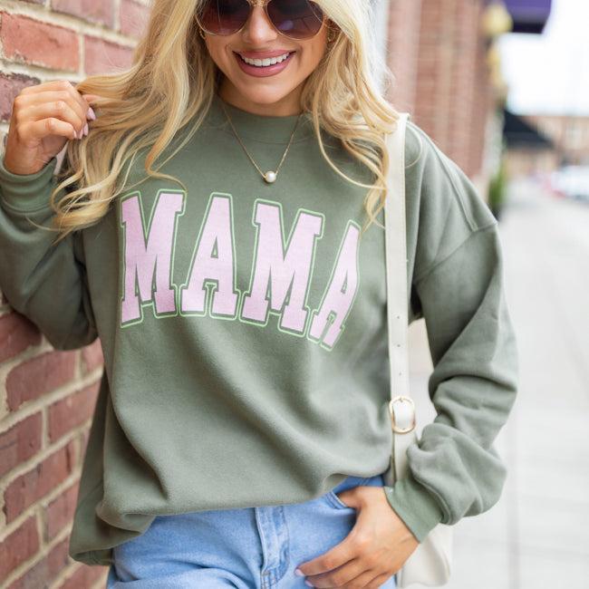 Mama Block Olive Oversized Graphic Sweatshirt Product Image