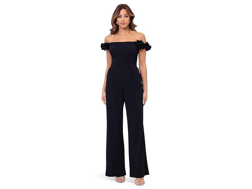 Xscape Womens Off-The-Shoulder Ruffle Straight-Leg Jumpsuit Product Image