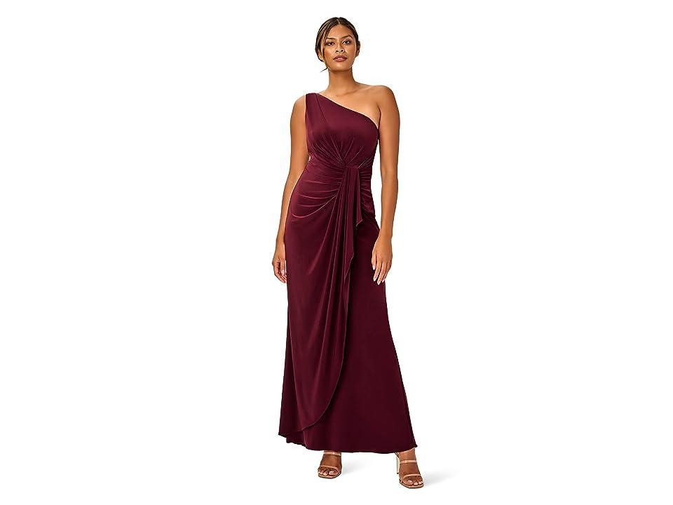 Adrianna Papell One Shoulder Jersey Dress Wine) Women's Dress Product Image