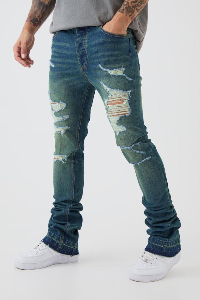 Skinny Stretch Stacked Flared Ripped Jeans | boohooMAN USA Product Image