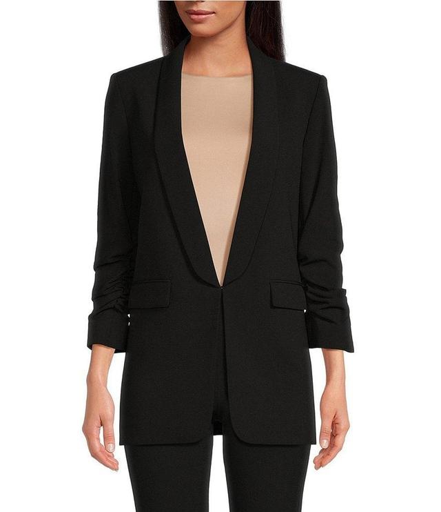 Gianni Bini Jemma Ruched 3/4 Sleeve Shawl Collar Twill Boyfriend Blazer Product Image