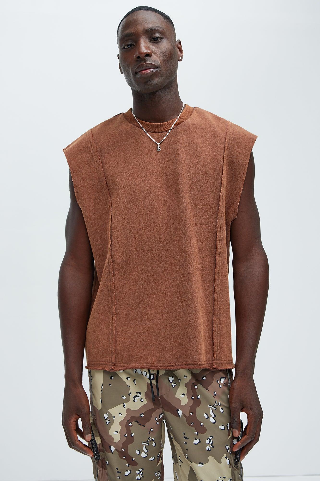 Greaser Paneled Fleece Muscle Tee - Brown product image