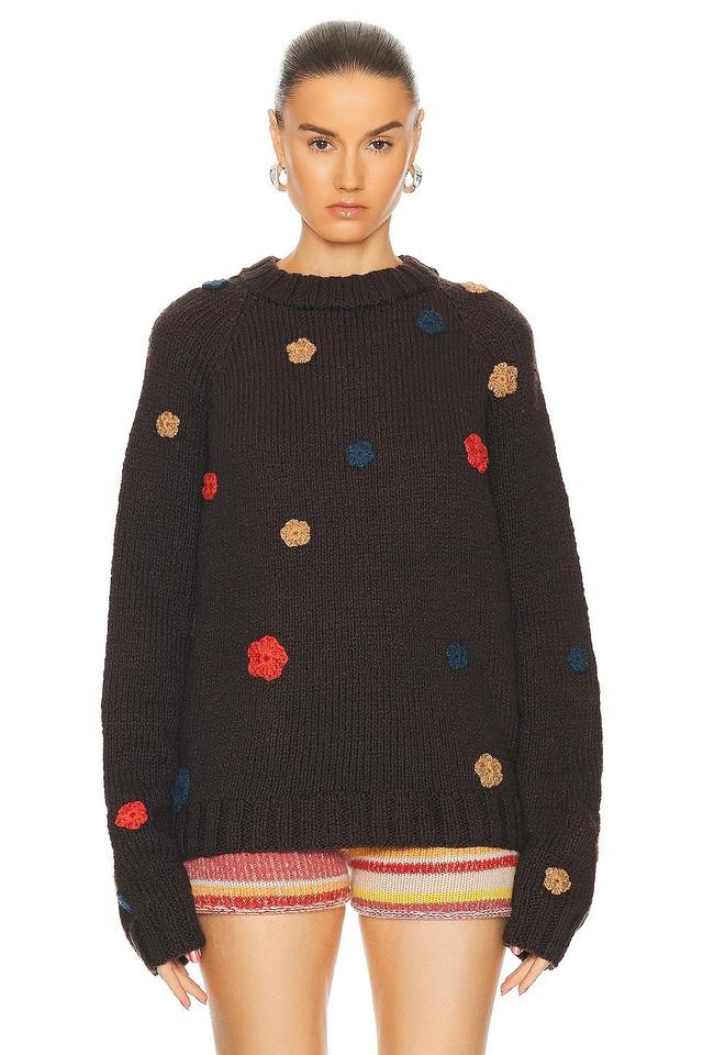 The Elder Statesman Mini Flowered Oversize Crew Sweater in Brown Product Image