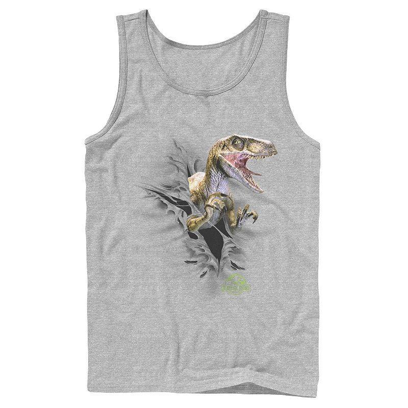 Mens Jurassic Park Velociraptor Tears Through Tank Top Athletic Grey Product Image