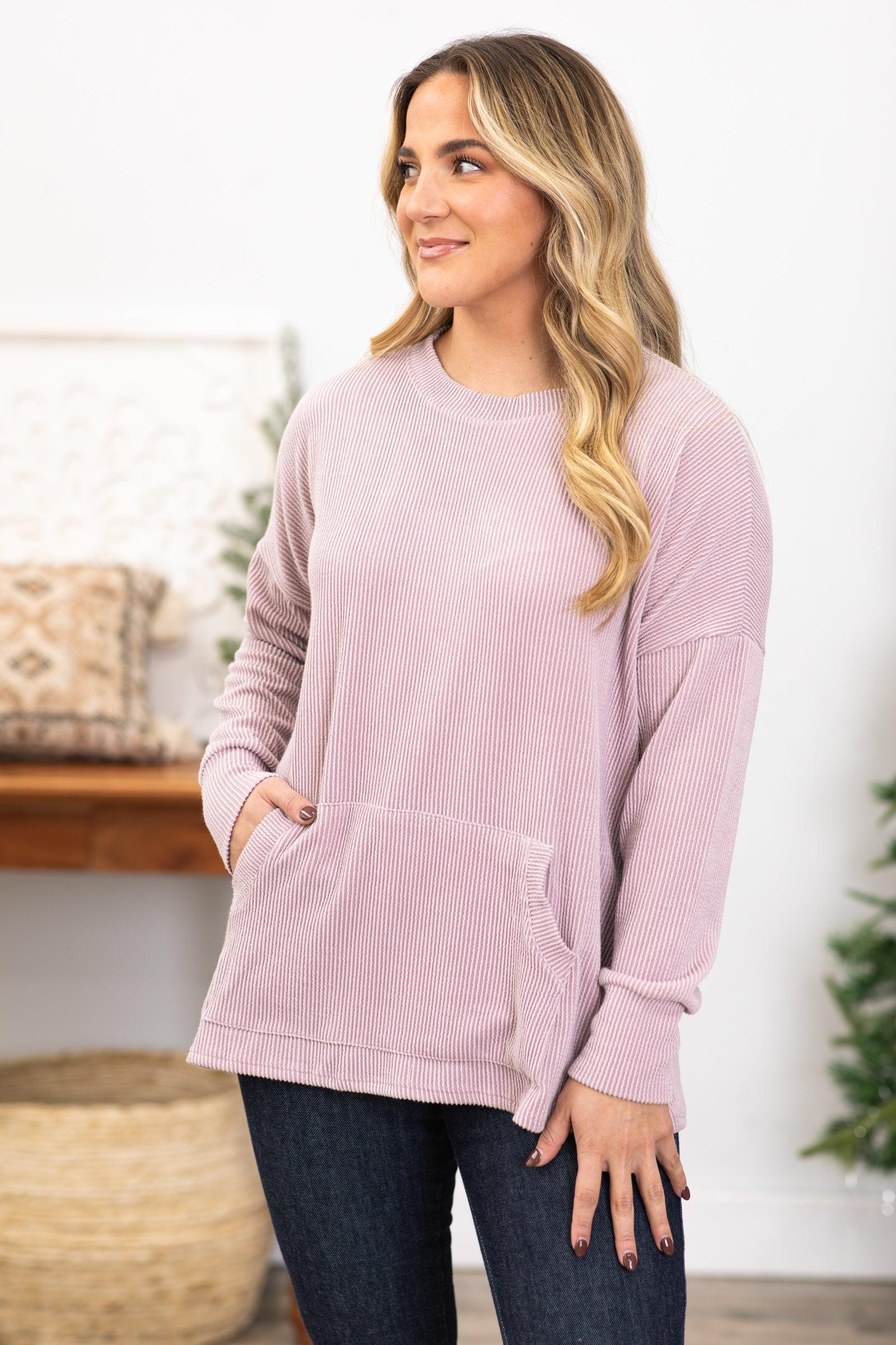 Dusty Rose Ribbed Round Neck Top Product Image