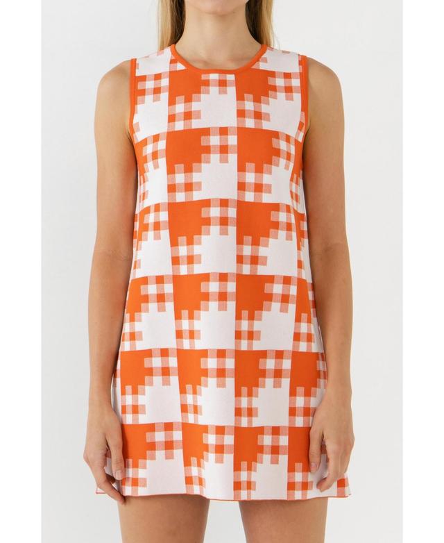 Grey Lab Womens Gingham Check Knitted Shift Dress Product Image