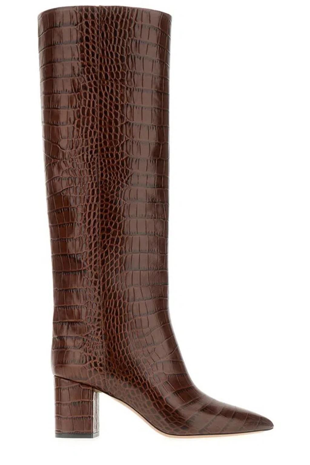 Anja Croco Block-heel Knee Boots In Brown product image