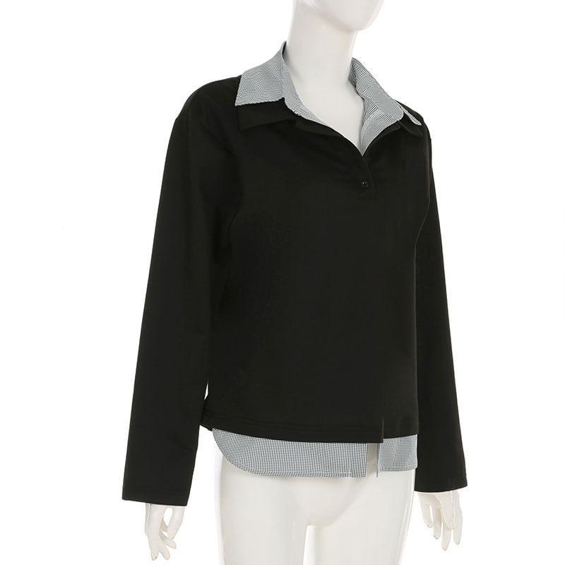 Mock Two-Piece Plain Pullover Product Image