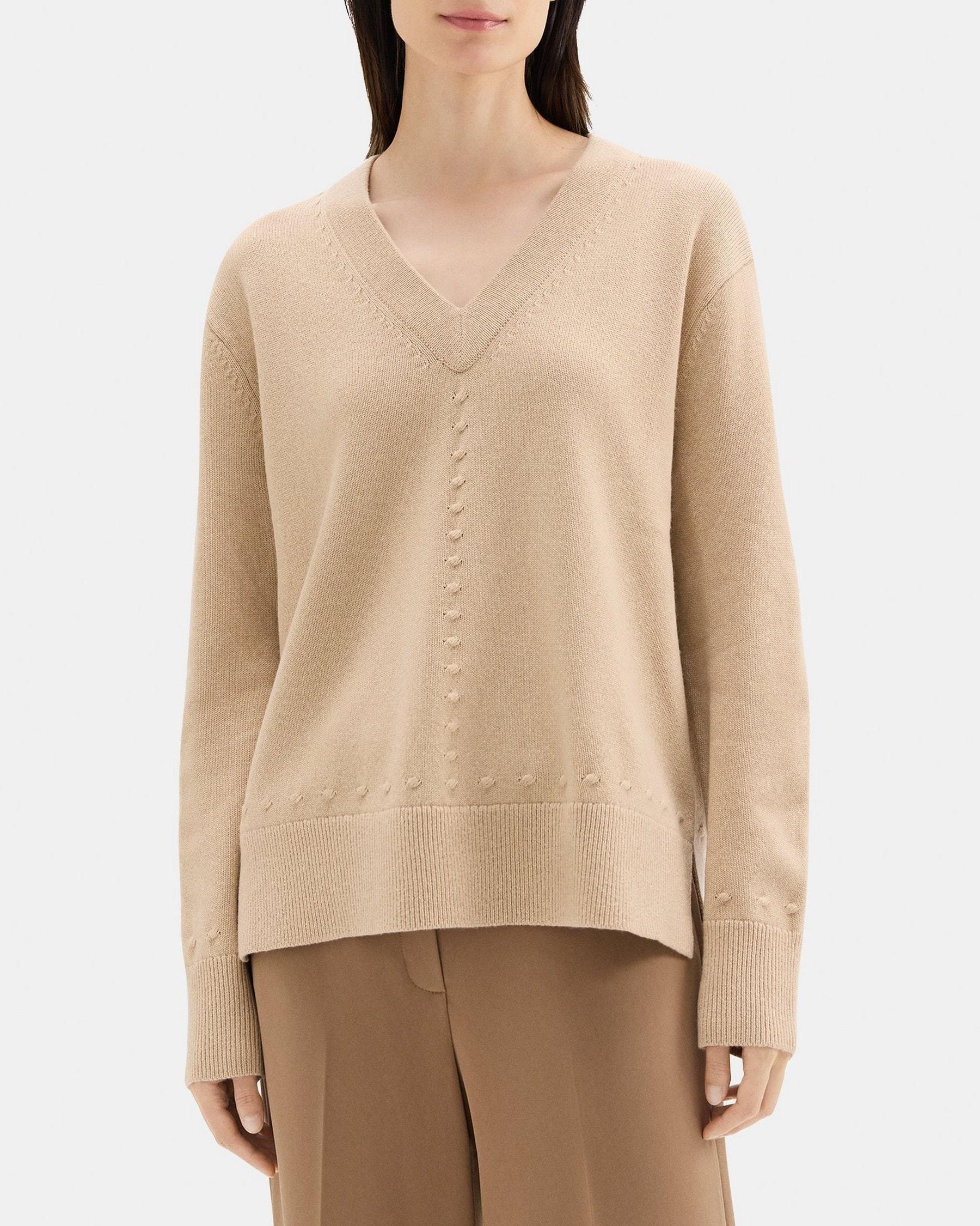 Cable Knit V-Neck Sweater in Wool-Cashmere Blend Product Image