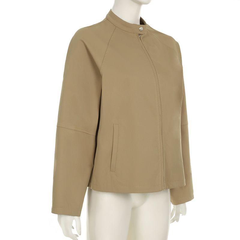 Stand Collar Plain Zip Jacket Product Image