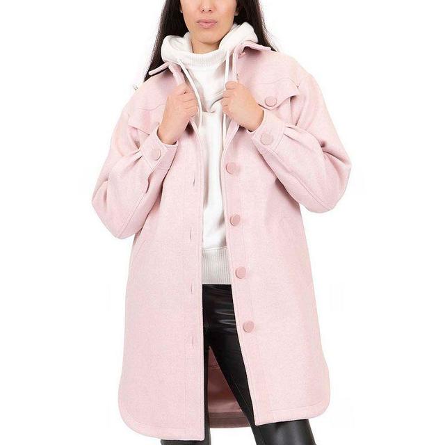 Juniors Coffee Shop Oversized Faux Wool Shacket, Womens Light Pink Grey Product Image