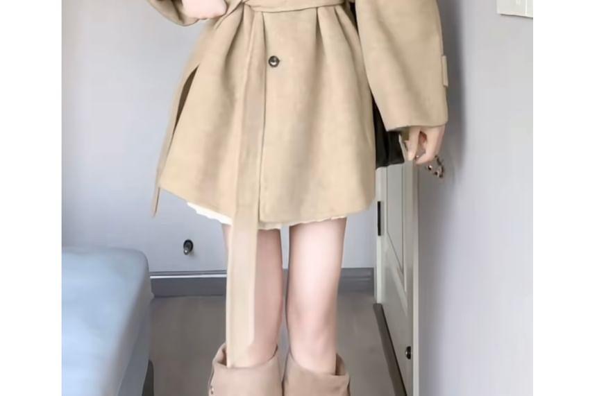 Turtleneck Button-Up Plain Long Coat Product Image