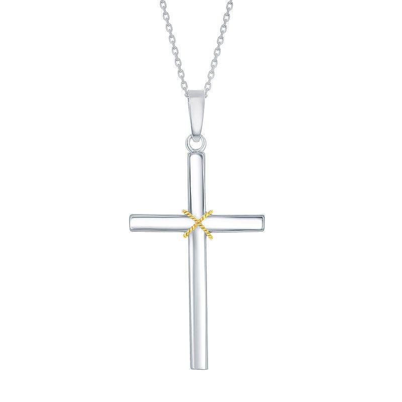 Sterling Silver Design Cross Pendant Necklace, Womens Gold Tone Product Image