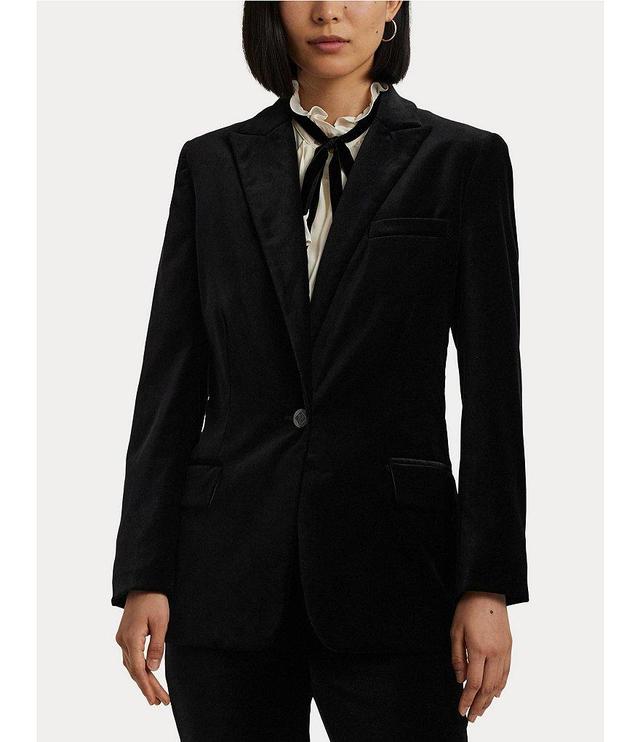 Lauren Ralph Lauren Stretch Velvet Peak Lapel Long Sleeve One Button Blazer Product Image