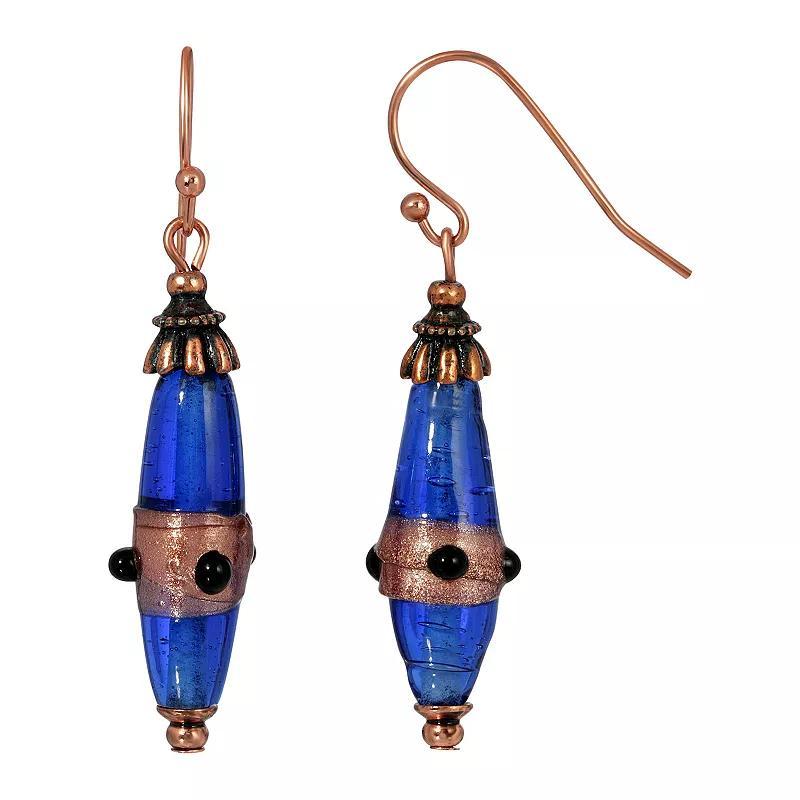 1928 Copper Tone Blue Drop Earrings, Womens Product Image