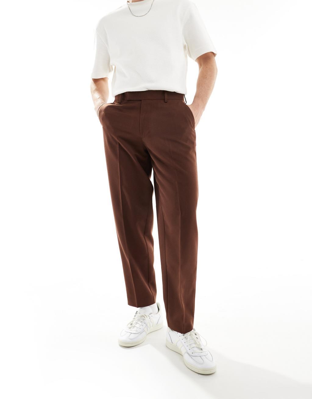 ASOS DESIGN smart oversized tapered pants in brown Product Image