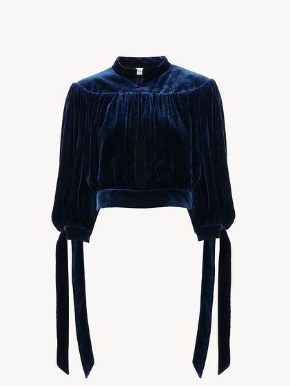 Gathered cropped top in velvet Product Image