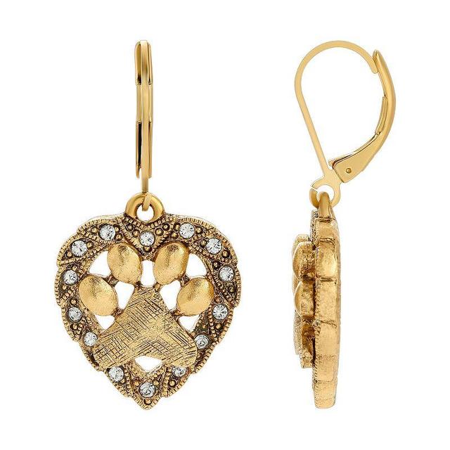 1928 Gold Tone Heart Shaped Paw Crystal Earrings, Womens, Yellow Product Image