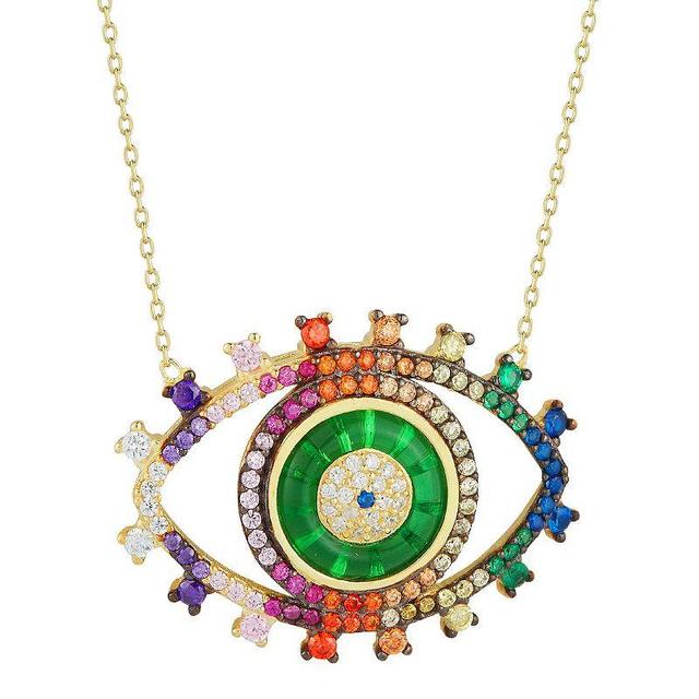 Sunkissed Sterling Open Cubic Zirconia Evil Eye Necklace, Womens, Gold Tone Rainbow Product Image