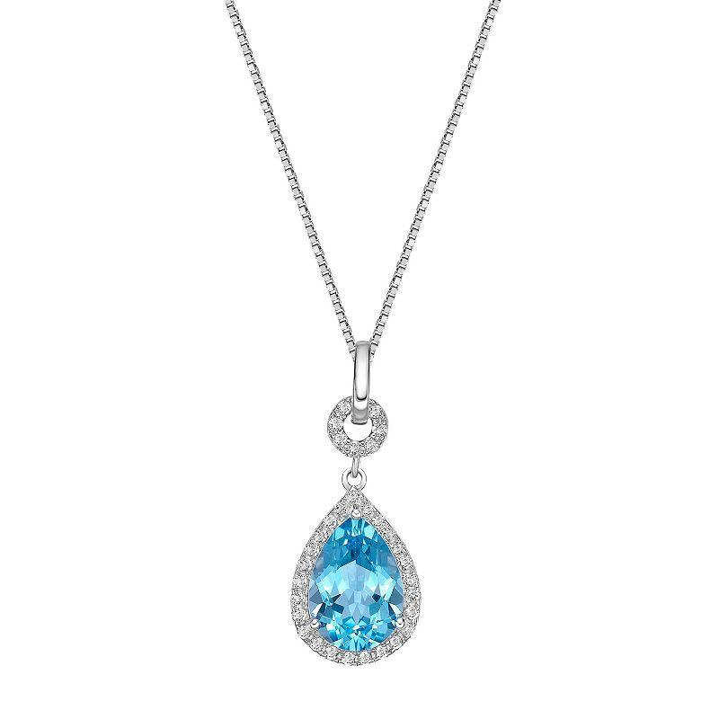 Gemminded Sterling Silver ISQA Blue Topaz & White Topaz Teardrop Pendant Necklace, Womens Product Image