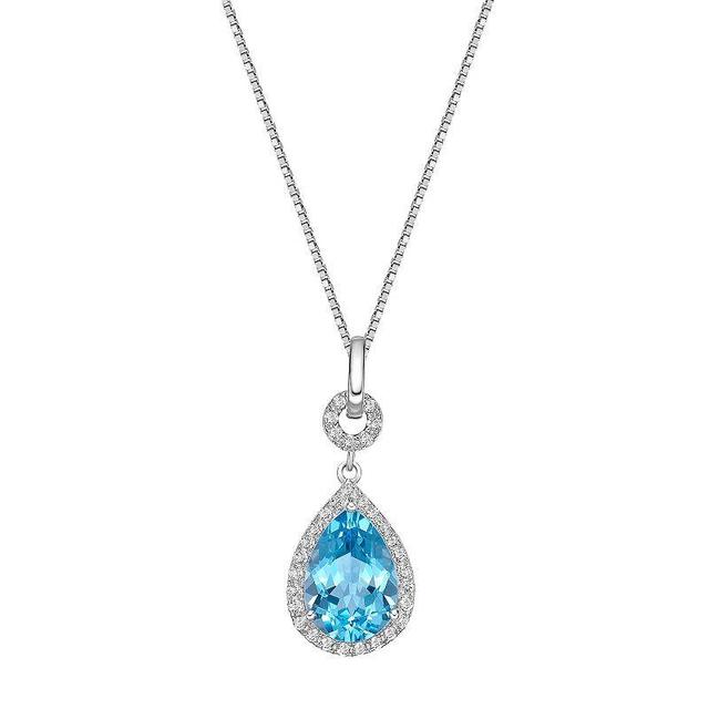 Gemminded Sterling Silver ISQA Blue Topaz & White Topaz Teardrop Pendant Necklace, Womens Product Image