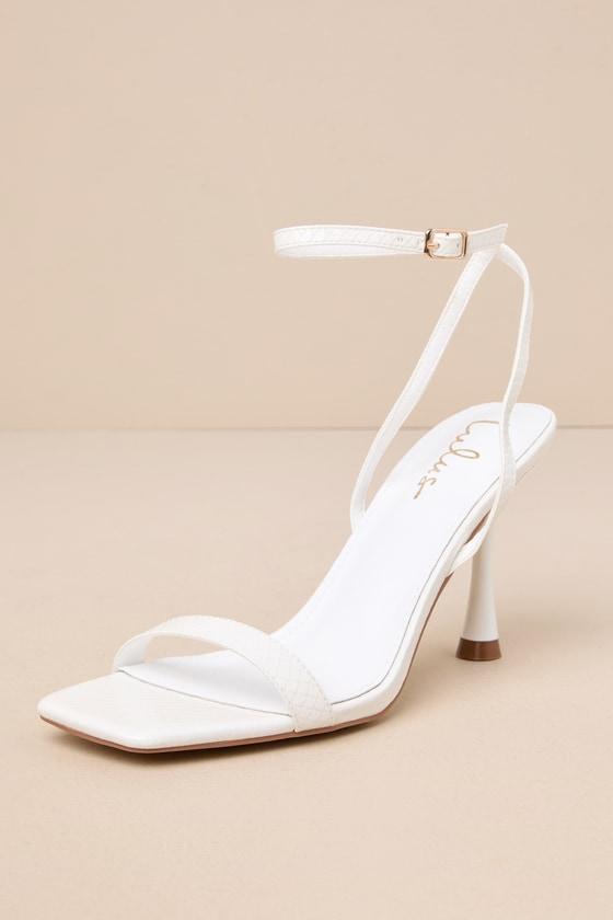 Marven White Snake-Embossed Ankle Strap High Heel Sandals product image