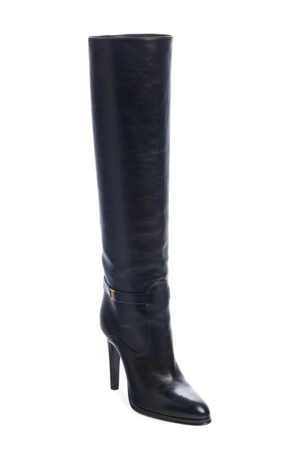 SAINT LAURENT Diane Leather Buckle Knee Boots In Nero product image