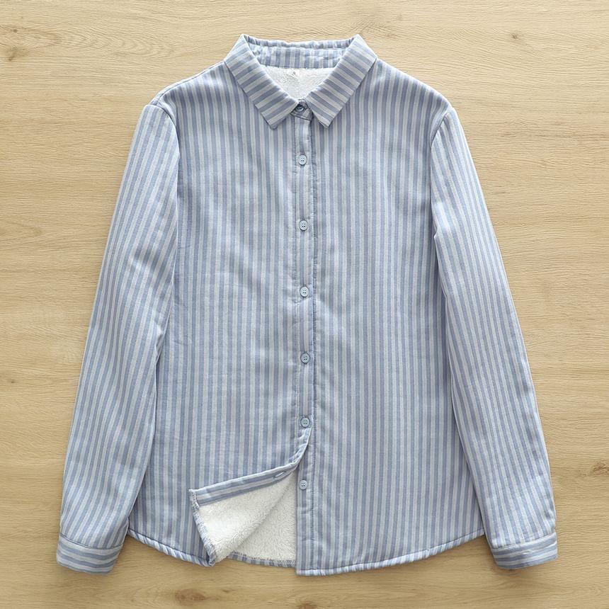 Long Sleeve Lapel Button Down Striped Shirt Product Image