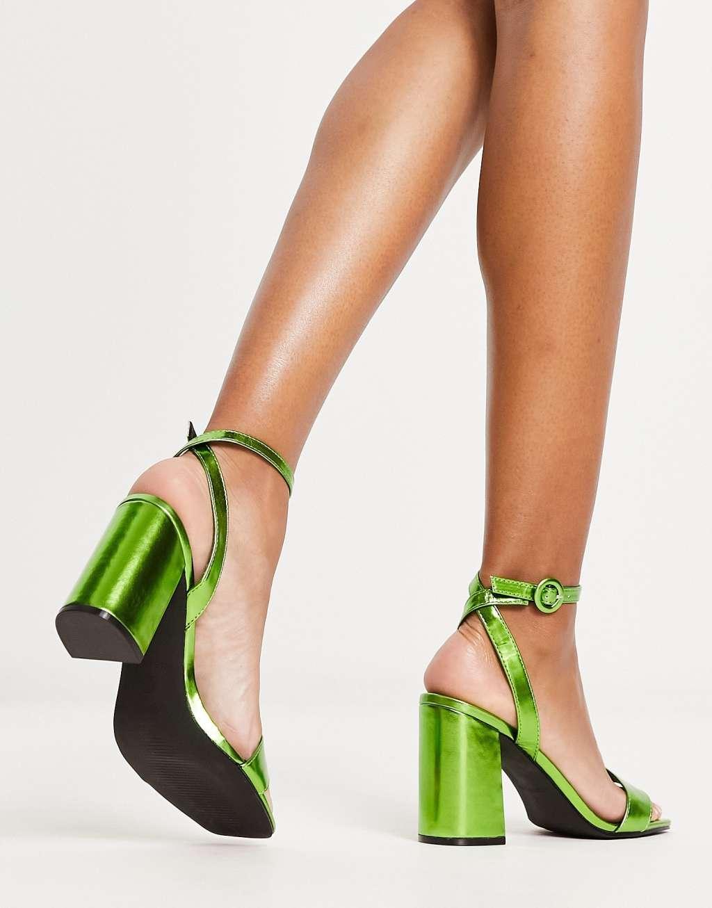 RAID Wink block heel sandals in green metallic - exclusive to ASOS  Product Image