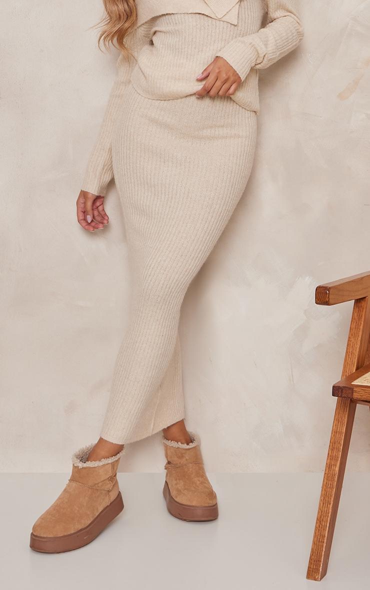 Oatmeal Luxe Knit Low Rise Midaxi Skirt Product Image