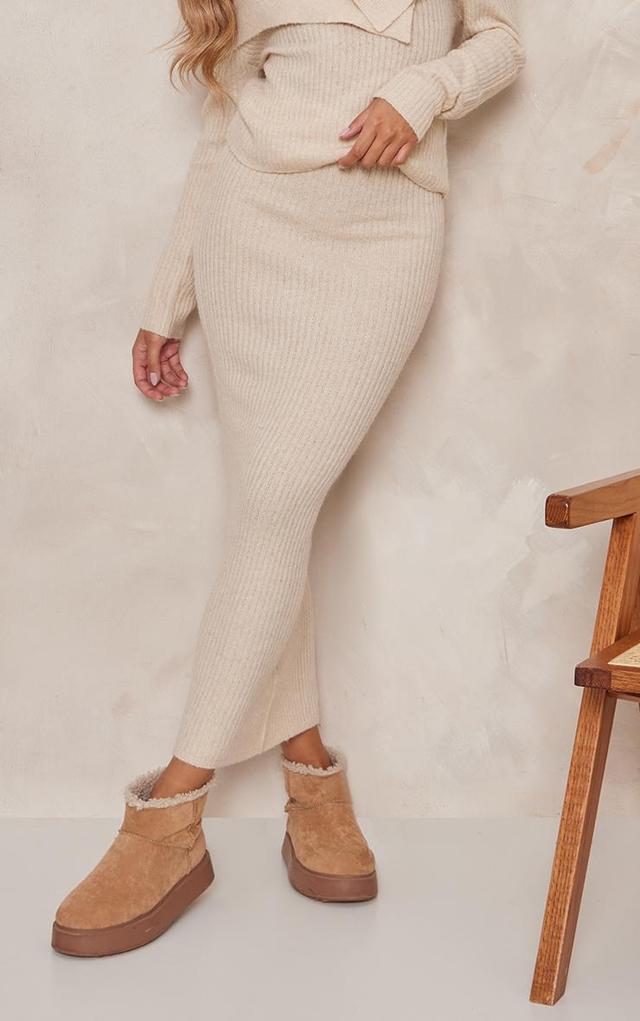 Oatmeal Luxe Knit Low Rise Midaxi Skirt Product Image