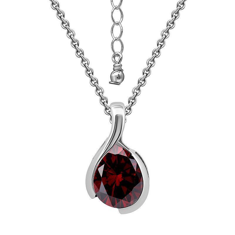 Aleure Precioso Sterling Silver Pear Shaped Gemstone Pendant Necklace, Womens Silver Tone Red Product Image