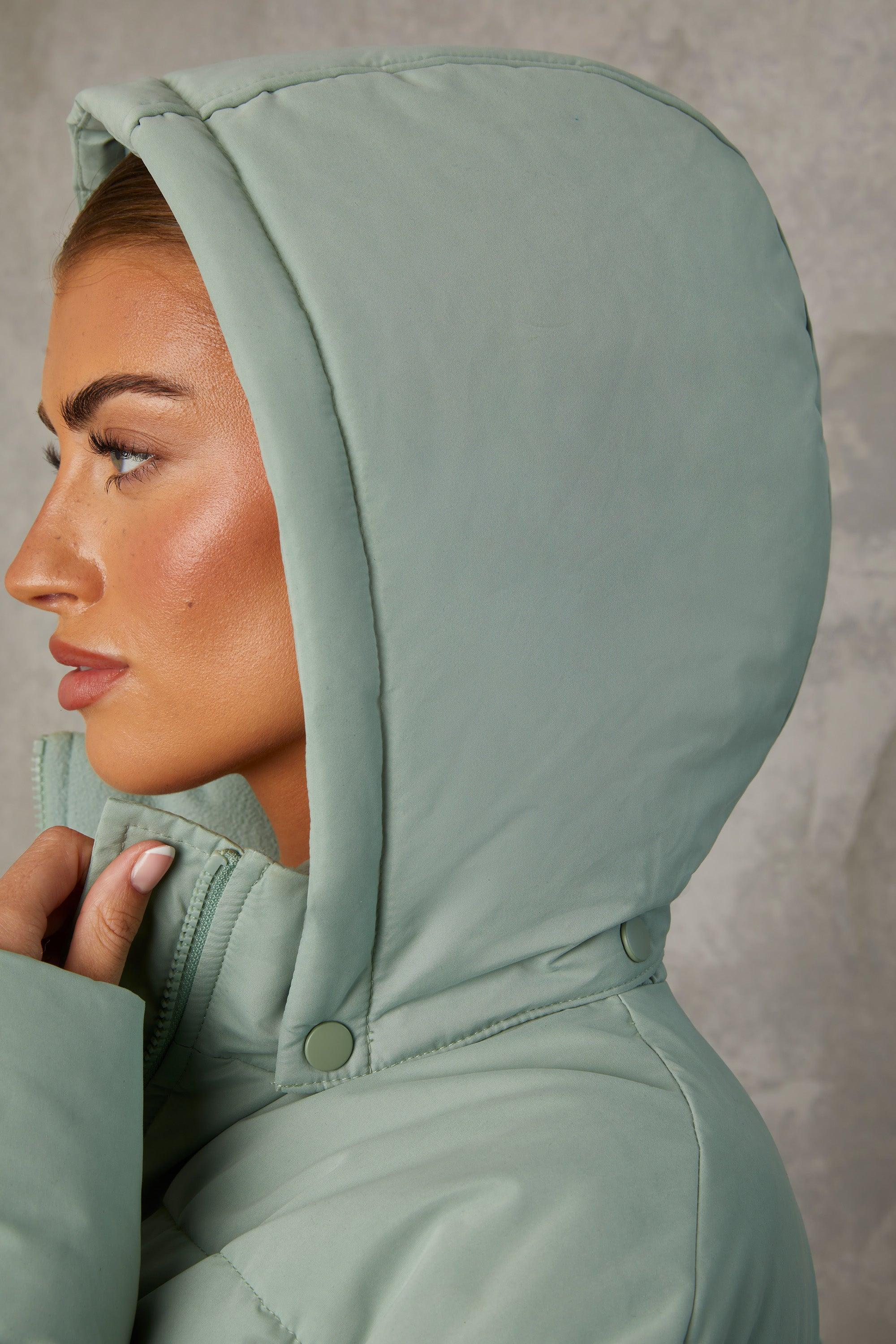 Mid Length Hooded Puffer Coat in Iceberg Green Product Image