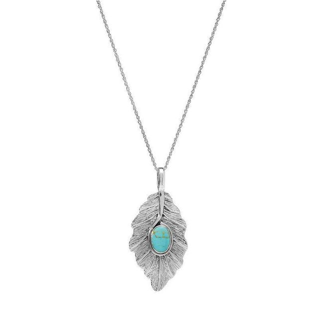 Athra NJ Inc Sterling Silver Simulated Turquoise Textured Leaf Pendant Necklace, Womens Product Image