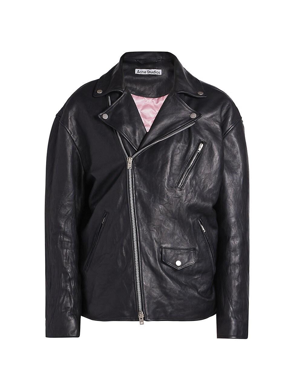 Mens Distressed Leather Biker Jacket Product Image