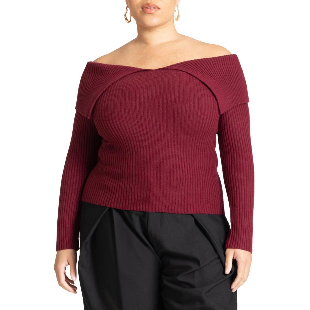 Eloquii Womens Ribbed Off The Shoulder Sweater Product Image