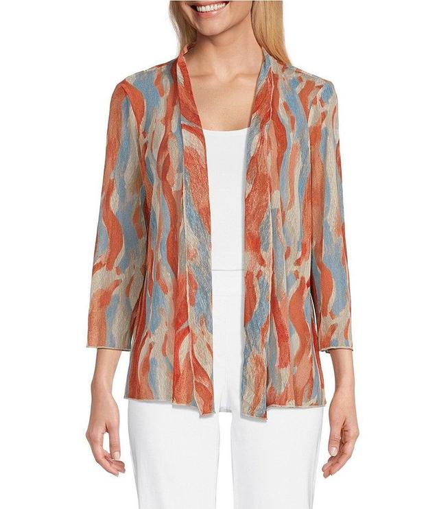 Multiples Onionskin Abstract Print 3/4 Sleeve Open-Front Jacket Product Image