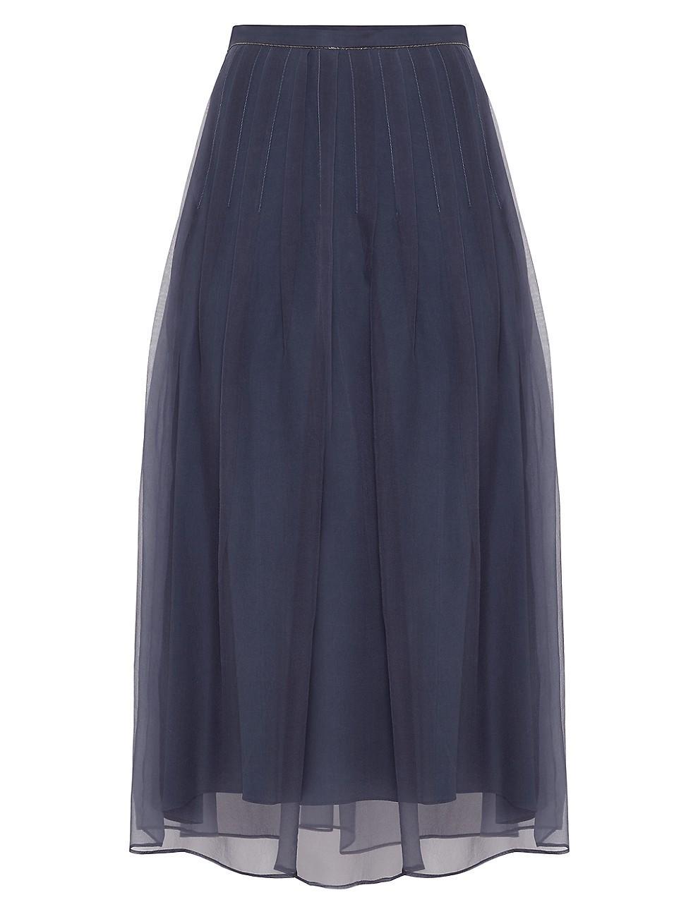 Womens Crispy Silk Pleated Midi Skirt With Shiny Waistband product image